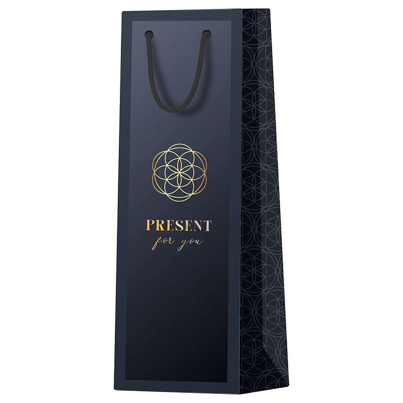 Пакет подарочный 12*36*8,5см MESHU "Wine time", матовая ламинация, фольга, под бутылку