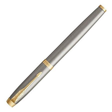 Ручка перьевая PARKER "IM Core Brushed Metal GT", серебристый матовый лак, позолота, синяя, 1931649 