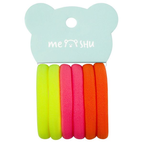 Резинки для волос MESHU "Essence", неоновые ассорти, 6шт., диаметр 4см, европодвес