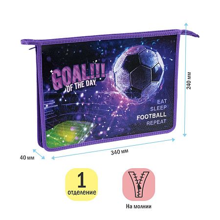 Папка для тетрадей 1 отделение, А4, ArtSpace "Goal", 340*240*40мм, пластик, на молнии 