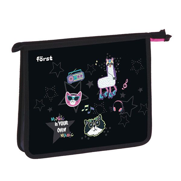 Папка для тетрадей 1 отделение, А5 Först "Disco Lama" , 240*205*40 мм, пластик, на молнии