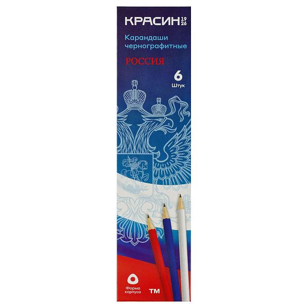Карандаш ч/г Красин "Россия" ТМ (НВ),  трехгр., заточен., ассорти.