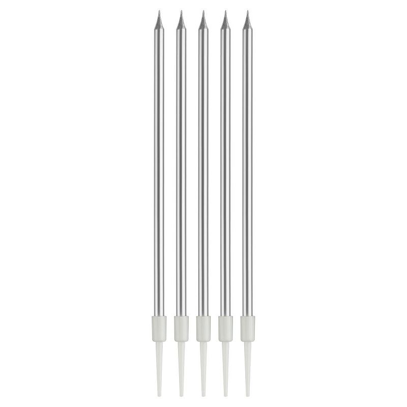 Свечи для торта с держателями MESHU "Straight silver", 14см, 10шт