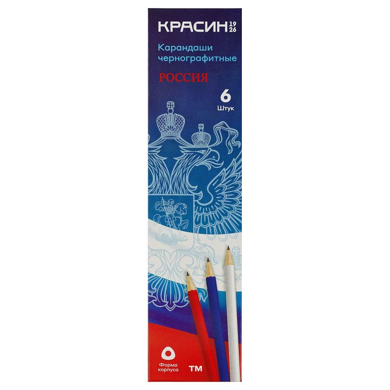 Карандаш ч/г Красин "Россия" ТМ (НВ),  трехгр., заточен., ассорти.
