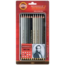 Карандаши акварельные Koh-I-Noor "Mondeluz Grey Line", 12цв., заточен., металл. пенал, блистер