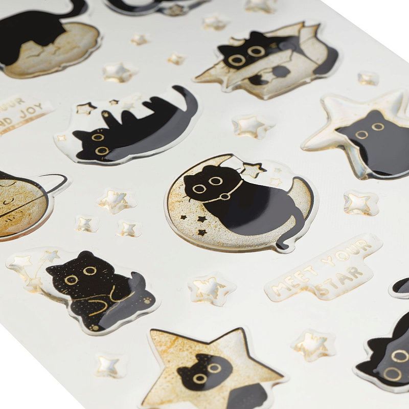 Наклейки гелевые MESHU  "Moon Cat" , 10*23см, инд. уп., европодвес