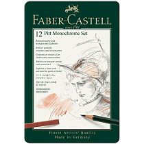 Набор художественных изделий Faber-Castell "Pitt Monochrome", 12 предметов, метал. коробка
