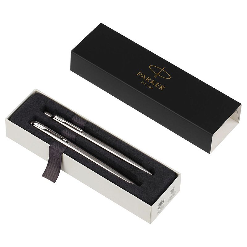 Набор Parker "Jotter Stainless Steel CT": ручка шариковая 1,0мм синяя и ручка перьевая 1,0мм синяя, подарочная упаковка 