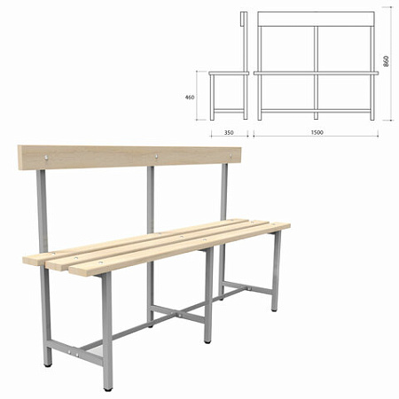 Скамья со спинкой деревянная на металлокаркасе "СТ 5", 1500х350х860 мм