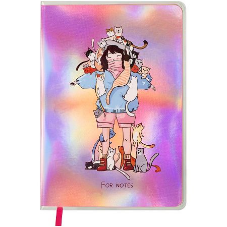 Записная книжка А5 80л., ЛАЙТ, кожзам, MESHU "My cats", съемная пластиковая обложка с дизайном, голография, блок в линию