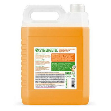 Мыло жидкое 5 л SYNERGETIC "Фруктовый микс", гипоаллергенное, биоразлагаемое, 105502 
