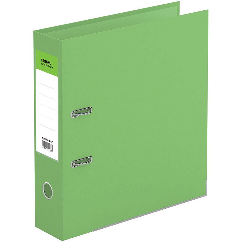 УЦЕНКА - Папка-регистратор СТАММ "Имидж", 70мм, бумвинил, двухстор., с карманом, нижний метал. кант, фисташковая