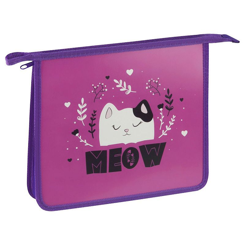 Папка для тетрадей 1 отделение, ArtSpace "MEOW", А5, пластик, на молнии