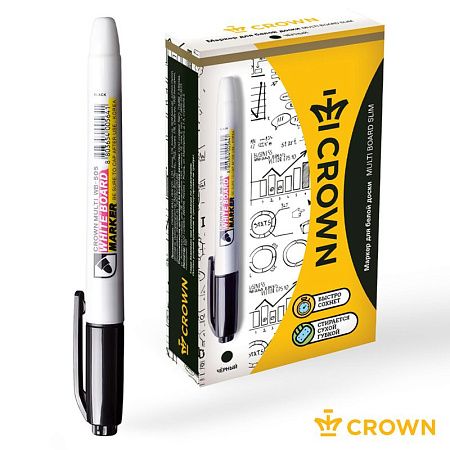 Маркер для белых досок Crown "Multi Board Slim" черный, пулевидный, 2мм 
