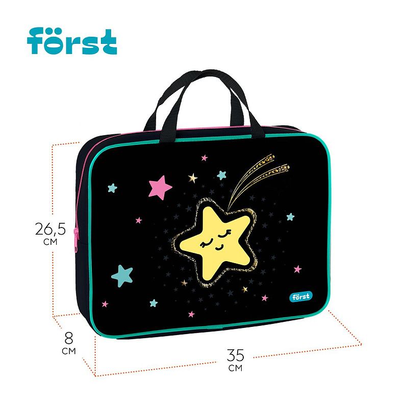 Папка текстильная с ручками 1 отделение, А4 Först "Stars", 350*265*80мм, текстиль, на молнии 