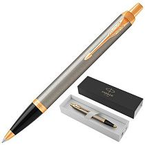 Ручка шариковая PARKER "IM Core Brushed Metal GT", серебристый матовый лак, позолота, синяя, 1931670 Ручка шариковая PARKER "IM Core Brushed Metal GT", серебристый матовый лак, позолота, синяя, 1931670