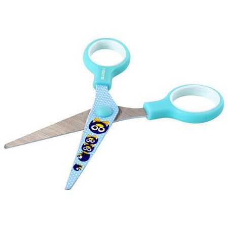 Ножницы BRAUBERG "Kid Series", 130 мм, голубые, с цветной печатью "Пингвины", закругленные, 232271 