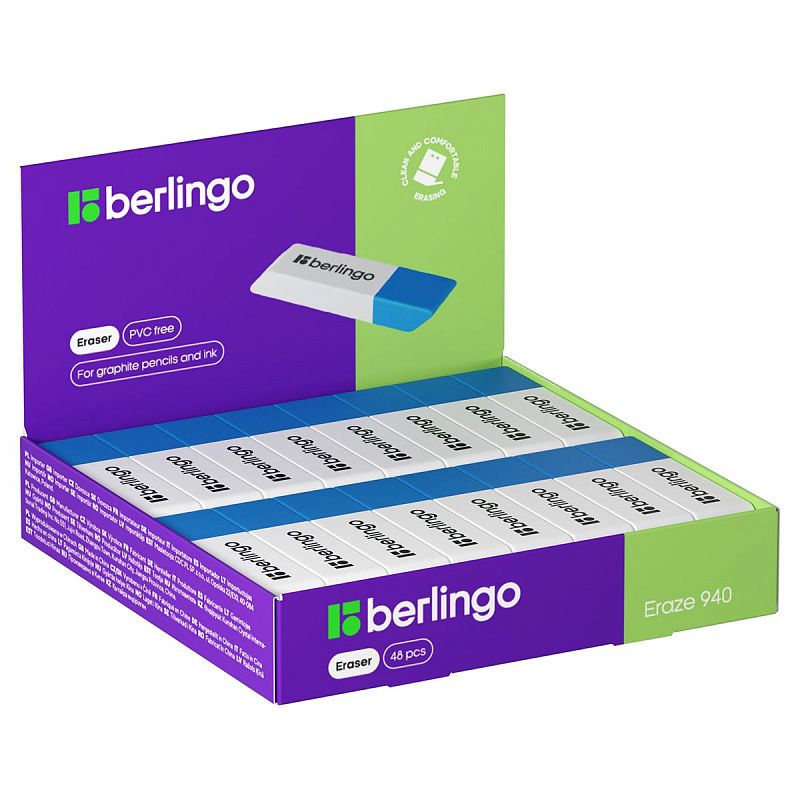 Ластик Berlingo "Eraze 940", прямоугольный комбинированный, скошенный, 52*14*8мм 
