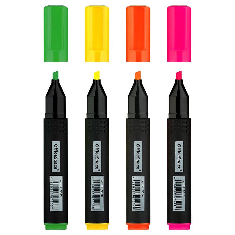 Набор текстовыделителей OfficeSpace 04цв., 1-4мм, чехол с европодвесом 