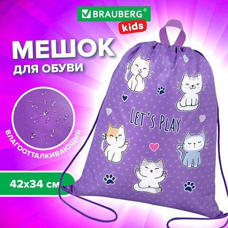 Мешок для обуви BRAUBERG KIDS, с петлей, 42х34 см, "Playing kittens", 272413 