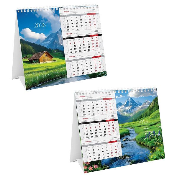 Календарь-домик настольный, 190*170 мм BG "Mono Premium. Природа", на гребне, 2026г.