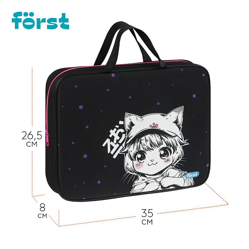 Папка текстильная с ручками 1 отделение, А4 Först "Plush Dream", 350*265*80мм, текстиль, на молнии 