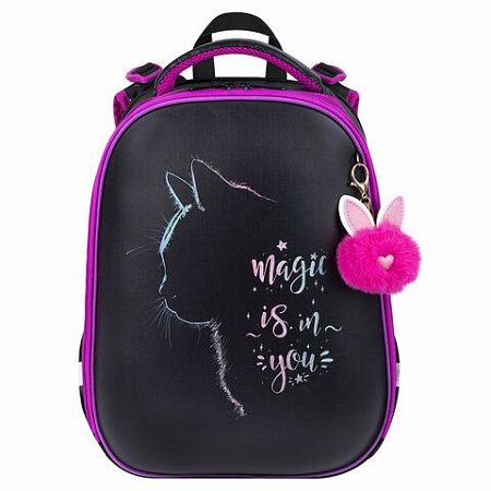 Ранец BRAUBERG SHINY, 2 отделения, с брелоком, "Magic cat", 38х28х14 см, 271381 