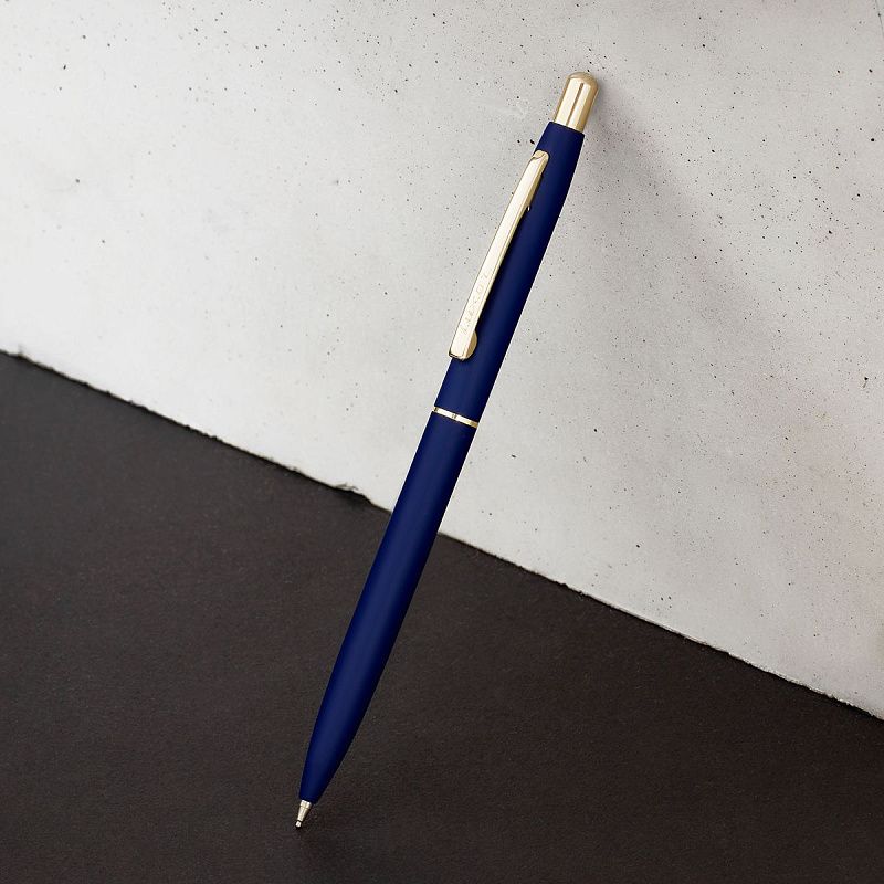 Ручка шариковая Luxor "Sterling" синяя, 1,0мм, корпус синий/золото, кнопочный механизм, футляр 