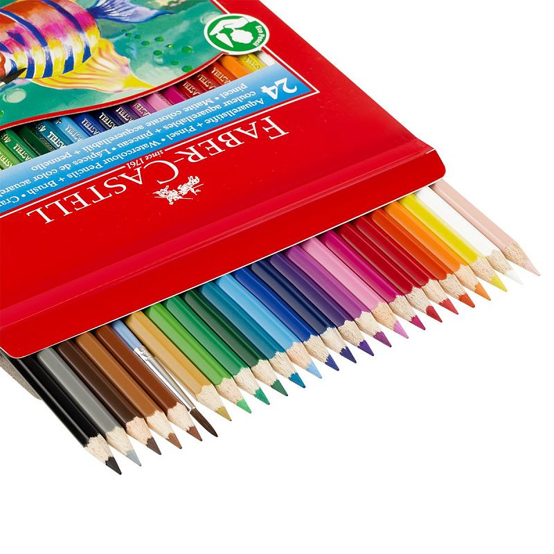 Карандаши акварельные Faber-Castell, 24цв+кисть, картон, европодвес