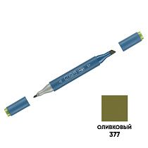 Маркер двусторонний для скетчинга Гамма "Студия", корпус трехгранный, пулевид./клиновид. наконечники, оливковый