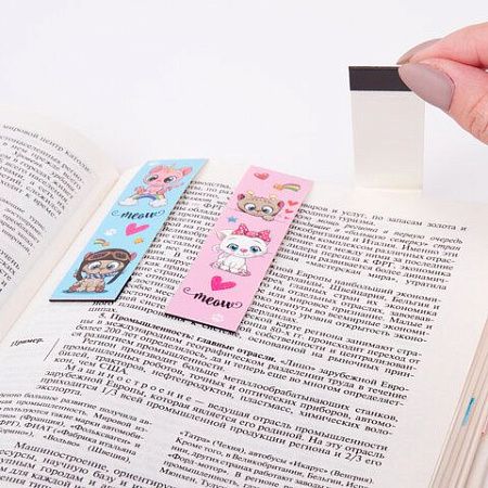 Закладки для книг с магнитом MEOW CATS, набор 6 шт., блестки, 25x196 мм, ЮНЛАНДИЯ, 113442 