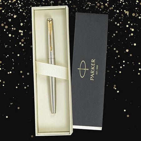 Ручка перьевая PARKER "Jotter Core Stainless Steel GT", ежедневник А5 черный, пакет, 880902 