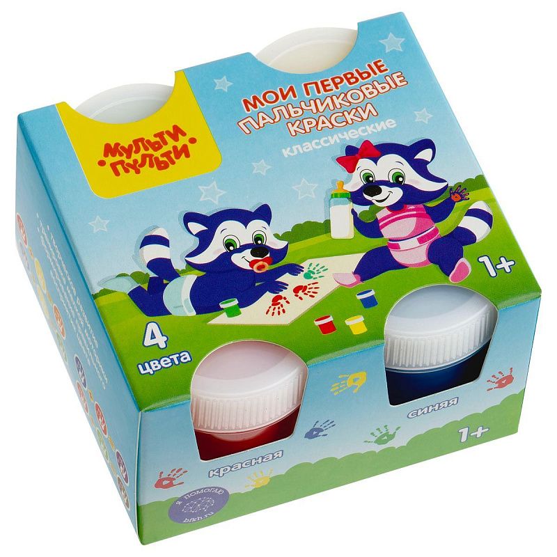 Краски пальчиковые классические Мульти-Пульти "Мои первые пальчиковые краски", 4 цвета, 140 мл, для малышей, 1+, картон