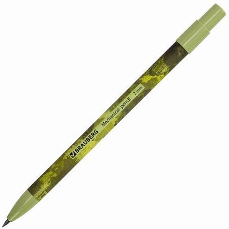Карандаш механический цанговый 2 мм, BRAUBERG PRINT MILITARY, HB, встроенная точилка, корпус ассорти, 181962 