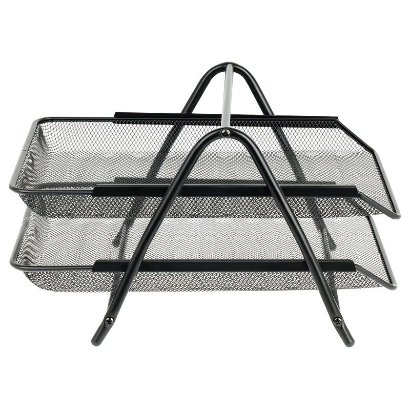 Лоток для бумаг горизонтальный СТАММ, 2 секции, металл, черный