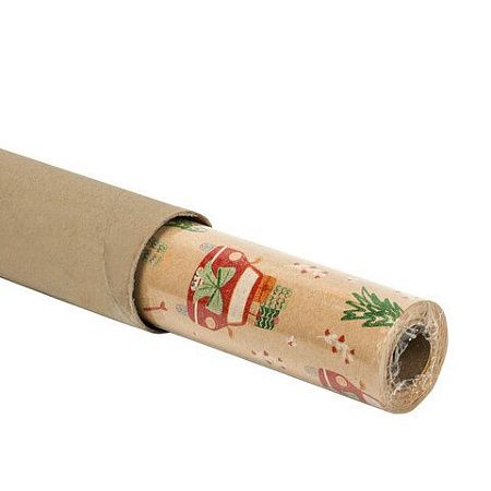 Бумага упаковочная крафт BIG SIZE новогодняя "XMAS Car", 0,7х10 м, ЗОЛОТАЯ СКАЗКА, 592194