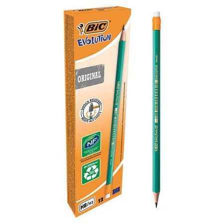 Карандаш чернографитный BIC, 1 шт., "Evolution", HB, с резинкой, пластиковый, корпус зеленый, заточенный, 8803323 
