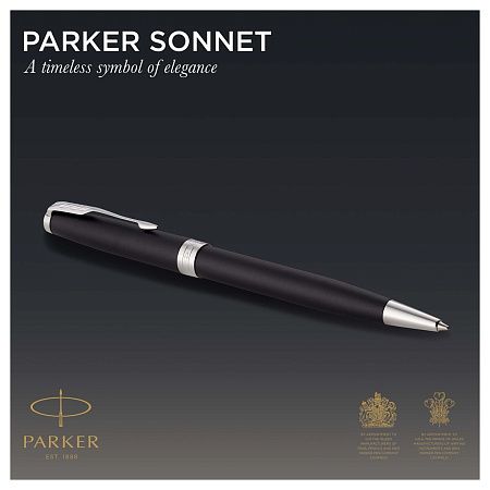 Ручка шариковая Parker "Sonnet Matte Black СT" черная, 1,0мм, поворот., подарочная упаковка 