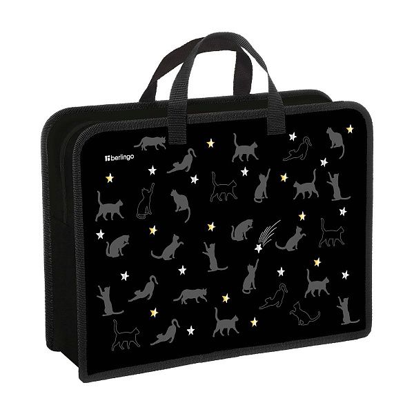 Папка с ручками 1 отделение, А4 Berlingo "MEOW Galaxy", 340*245*100мм, пластик, на молнии