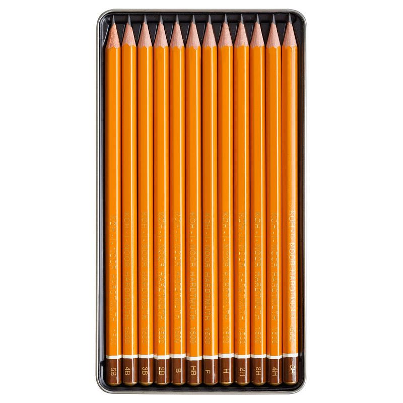 Набор карандашей ч/г Koh-I-Noor "1500 Graphic" 12шт., 5B-5H, заточен., метал. пенал 