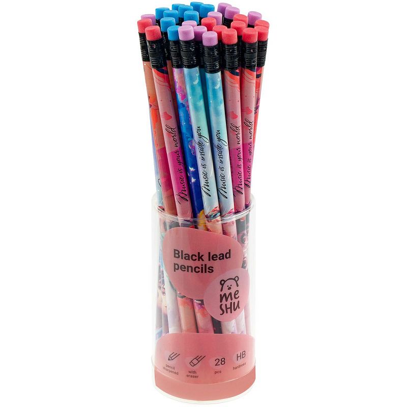 Карандаш ч/г MESHU "Girls and music", HB, заточен., с печатью, с ластиком, ассорти, туба 