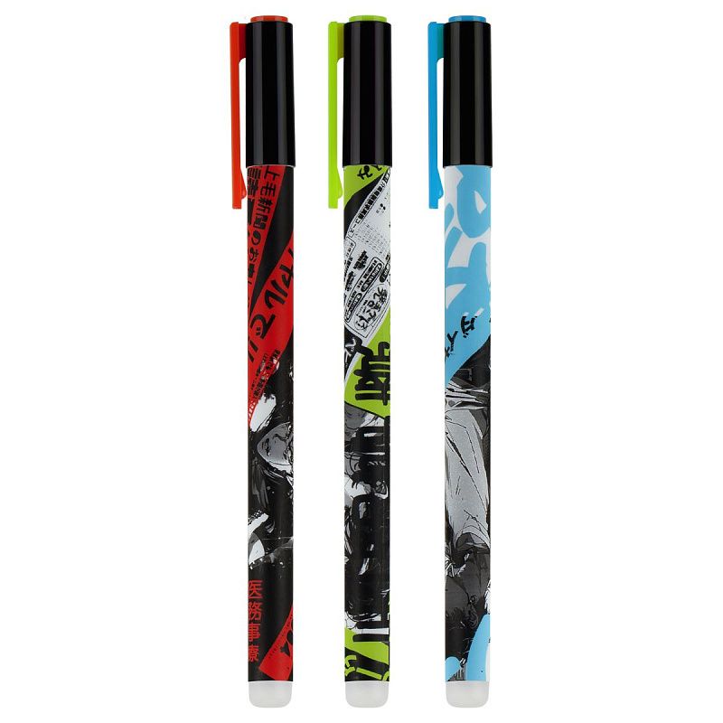 Ручка гелевая стираемая MESHU "Anime boys" синяя, 0,5мм, корпус ассорти 