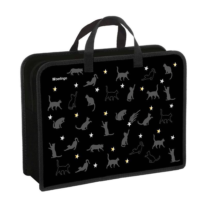 Папка с ручками 1 отделение, А4 Berlingo "MEOW Galaxy", 340*245*100мм, пластик, на молнии