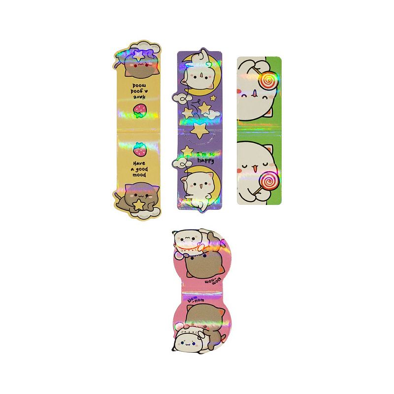 Закладки магнитные для книг, 4шт., MESHU "Cute kittens", ламинация с блестками 