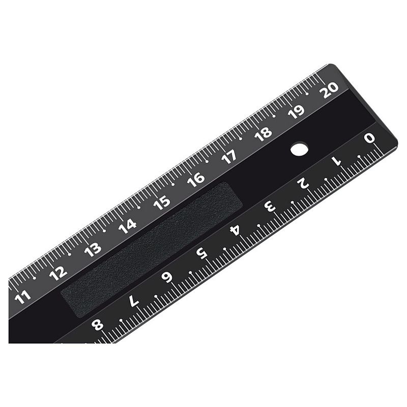 Линейка 20см СТАММ, пластиковая, 2 шкалы, непрозрачная, черная, европодвес 