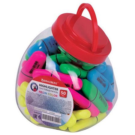 Текстовыделитель мини BRAUBERG "NEON Mini", АССОРТИ В ПЛАСТИКОВОЙ БАНКЕ, линия 1-5 мм, 152431 