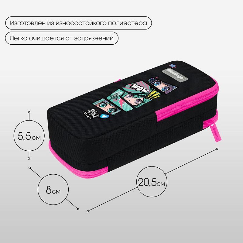 Пенал 2 отделения, 205*80*55 Berlingo "Never or ever", полиэстер, внутренний органайзер, магнит 