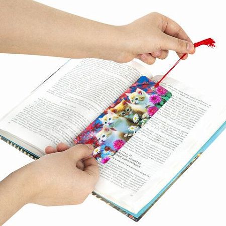 Закладка для книг 3D, BRAUBERG, объемная, "Котята", с декоративным шнурком-завязкой, 125762 
