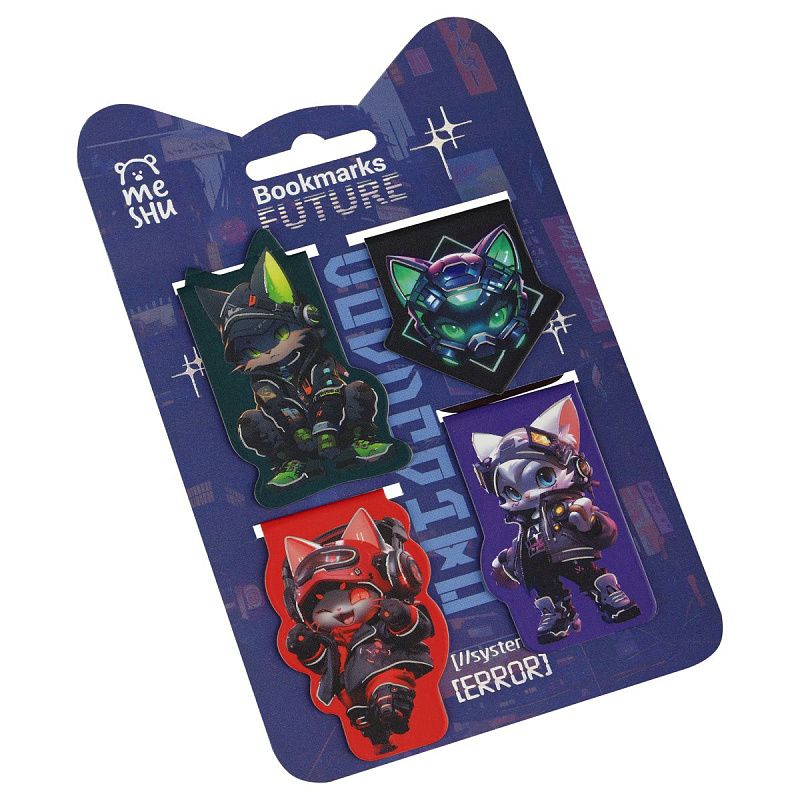 Закладки магнитные для книг, 4шт., MESHU "Будущее", матовая ламинация, фольга 