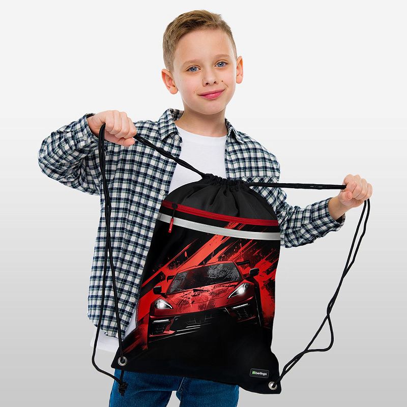 Мешок для обуви 1 отделение Berlingo "Fast Track", 360*460мм, вентиляционная сеточка , светоотражающая лента, карман на молнии 